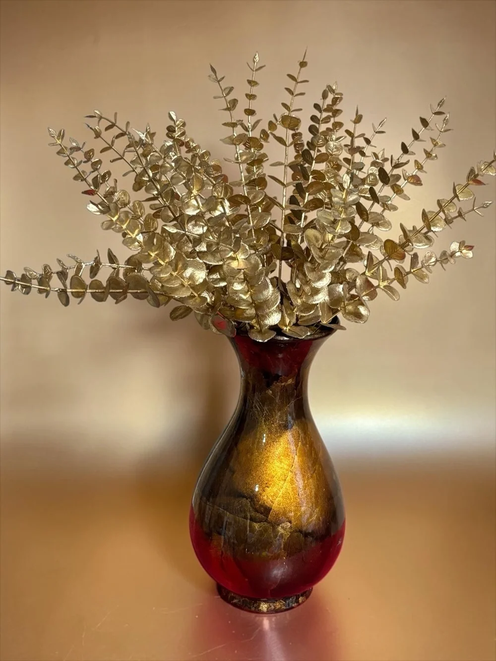 Gold Eucalyptus Stems in Brown and Gold Decorative Vase - Home Accents.